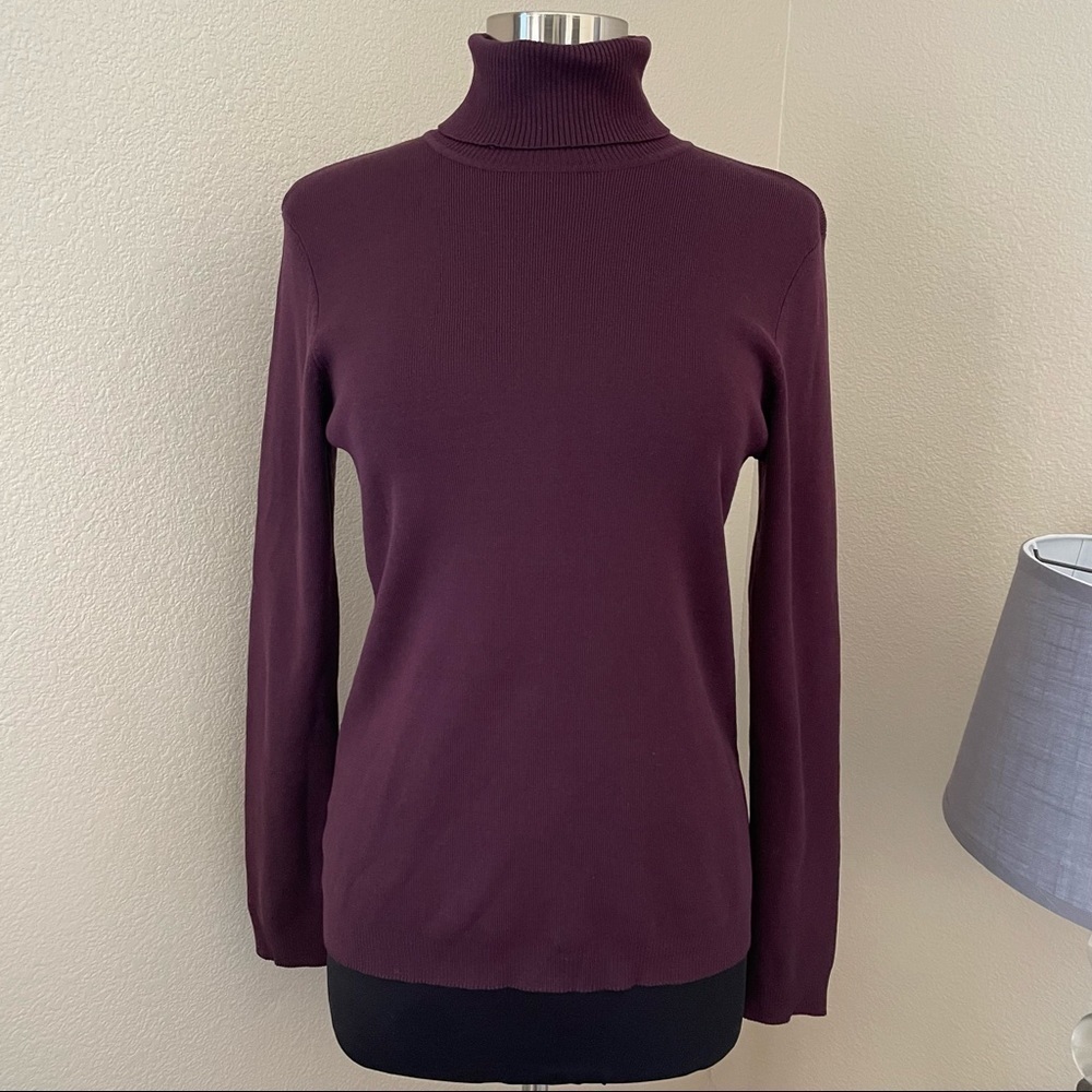 Chico's Silk Blend Ribbed Plum Turtleneck Sweater Size S